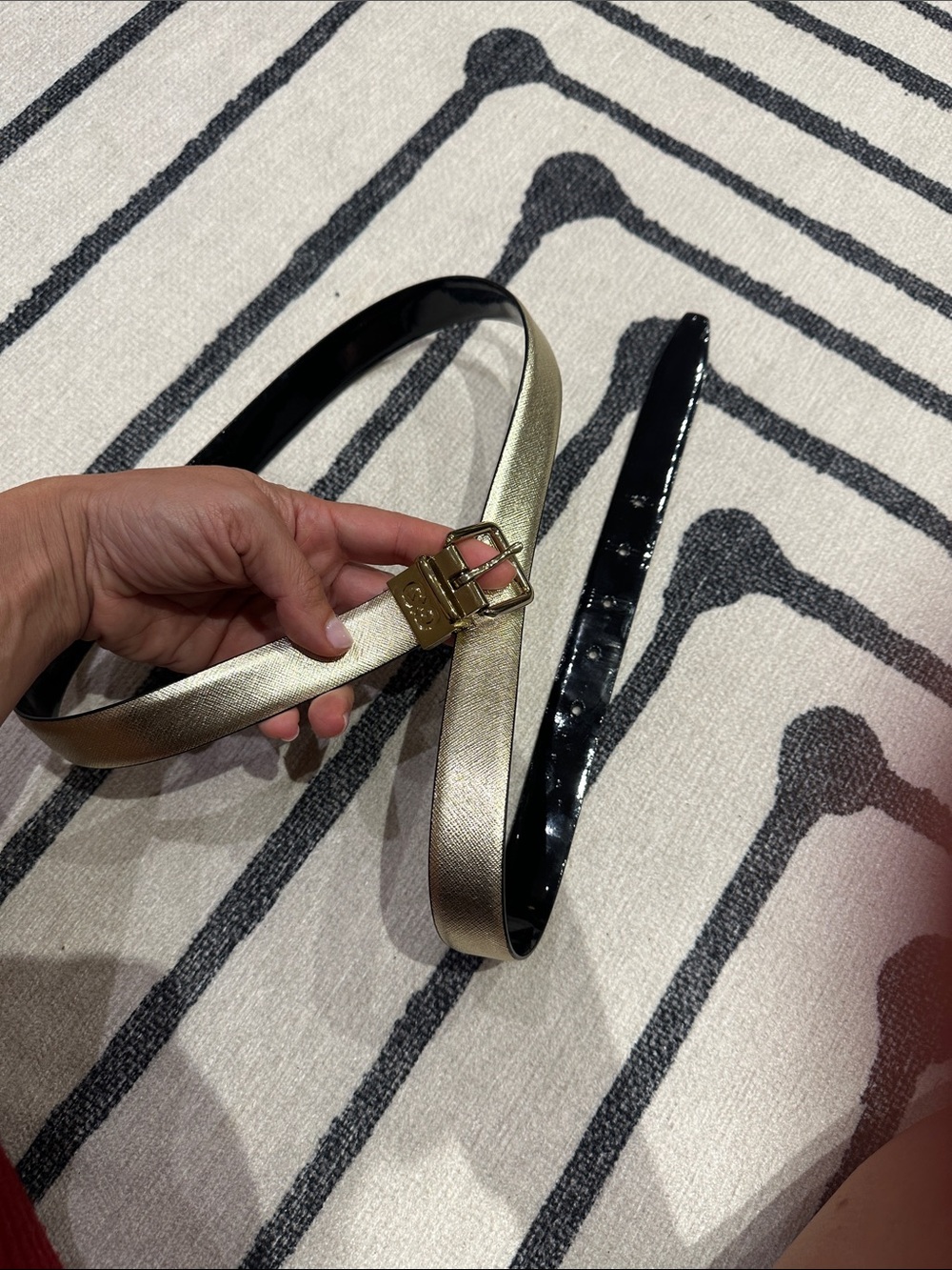 Cole Haan Gold and Black Reversible Women's Belt with Branded Buckle